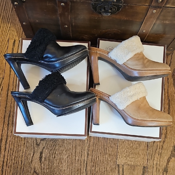 Vintage Coach Women's Black and Tan Shearling Mules - Make Offer - Picture 9 of 17